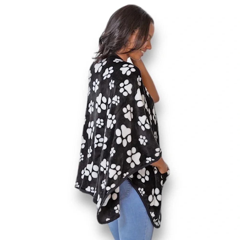 Animal Rescue Site Pocket Shawl Super Cozy Fleece Black & White OS 74” N…